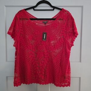 Express Red Floral Lace Sheer Top Size L NWT Romantic Boho